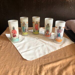 Vintage "Famous Oklahoma Indians" Frosted Glass Tumblers, Set of 5